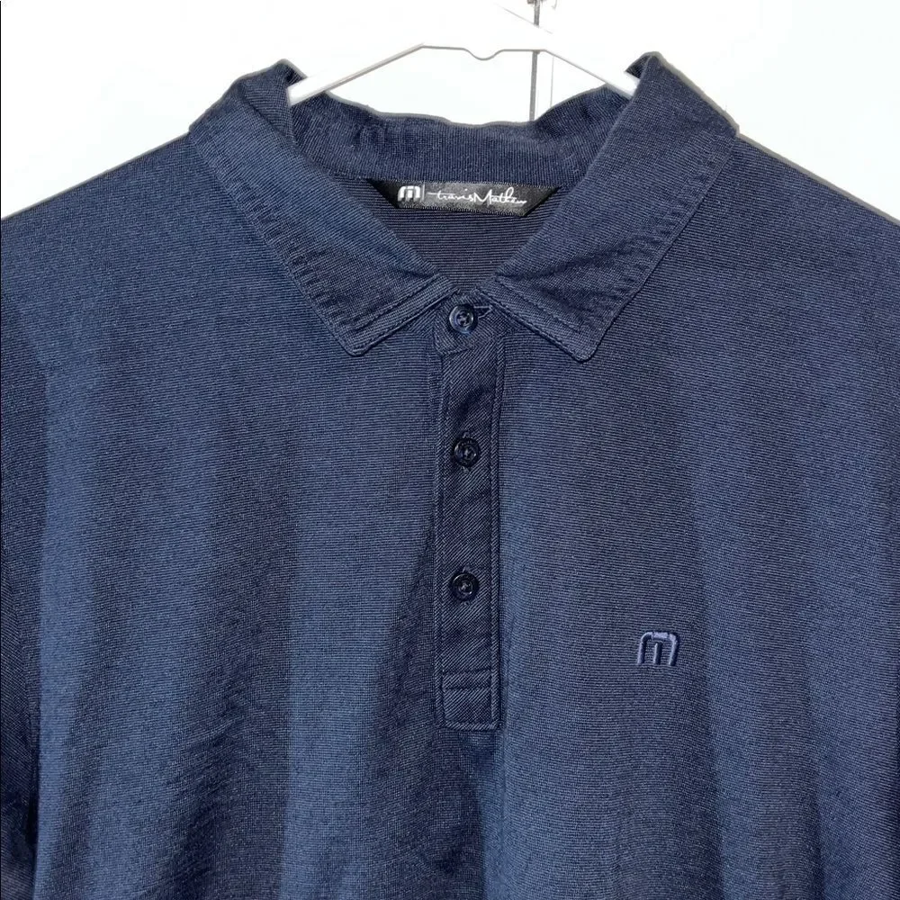 Travis Mathew Huntington Beach Navy Blue Pencil Stripe Golf Polo Shirt L men’s